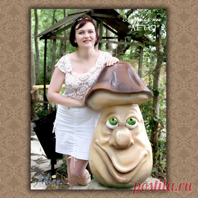 Ажурный топ "Лето"
Дата проекта: 2009 г.
Техника: вязание крючком, мотивы
Размер: 44-46
Материалы: пряжа, крючок для вязания
пряжа:  цвет - белый, состав: 100% хлопок,