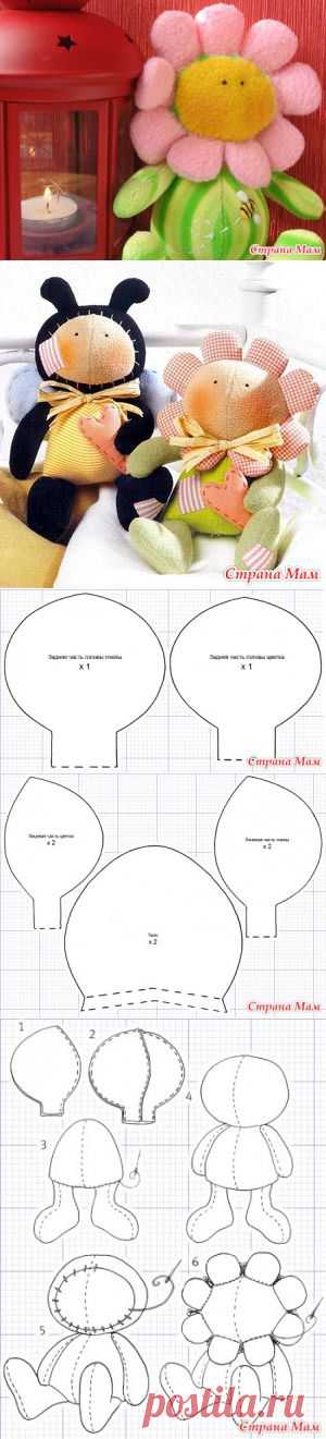 Шьем игрушки. Кукла-цветочек и кукла-пчела. Выкройки..