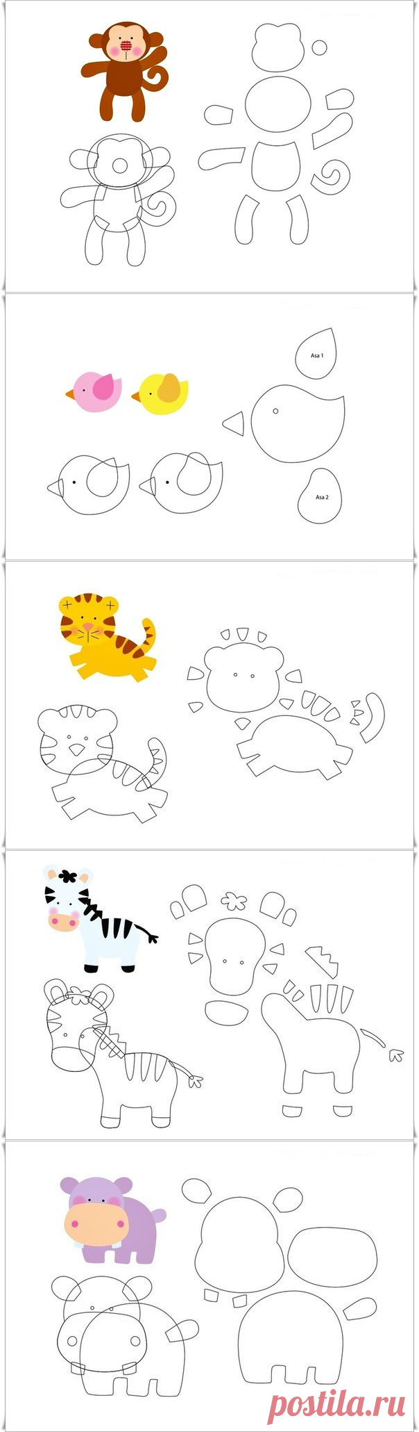 животные из фетра. выкройки — Сделай сам, идеи для творчества - DIY Ideas