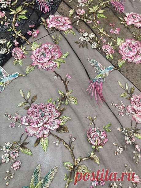 Colorful Embroidery Floral and Bird Lace Fabric Lady s Dress Lace - MommyGrid.com