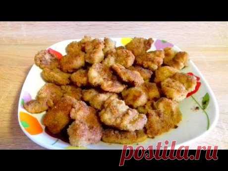 Хрустящие шницели из куриных сердечек