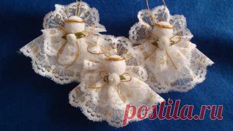 Betty - Angel, Ornament set of three. handmade.Christmas, Decoration,Gift wrap, Christmas tree, Betty - comes as a set of three angels. Her dress and wings are gold and white or silver and white lace and she is trimmed with two small white flowers. She has a tulle underskirt. She is three inches long from the top of her wings to the bottom of her skirt . She hangs from gold or silver ornament cord. She is perfect for the small christmas tree or as a gift tie on instead of ...