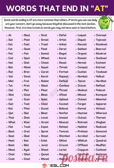 Words that End in AT (400+ Words in English)