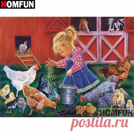 5D алмазная вышивка HOMFUN, алмазная вышивка «ребенок курица», вышивка крестом, домашний декор, полный квадрат/круглая дрель, A17974|Алмазная роспись, вышивка крестом