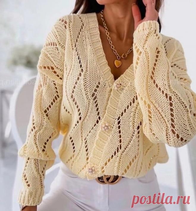 Классный  узор спицами для вязания пуловера. Ещё больше схем и интересных моделей на сайте красивое-вязание.рф