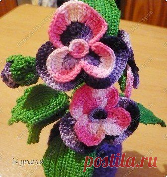Анютины глазки крючком - Цветы из ткани и бумаги