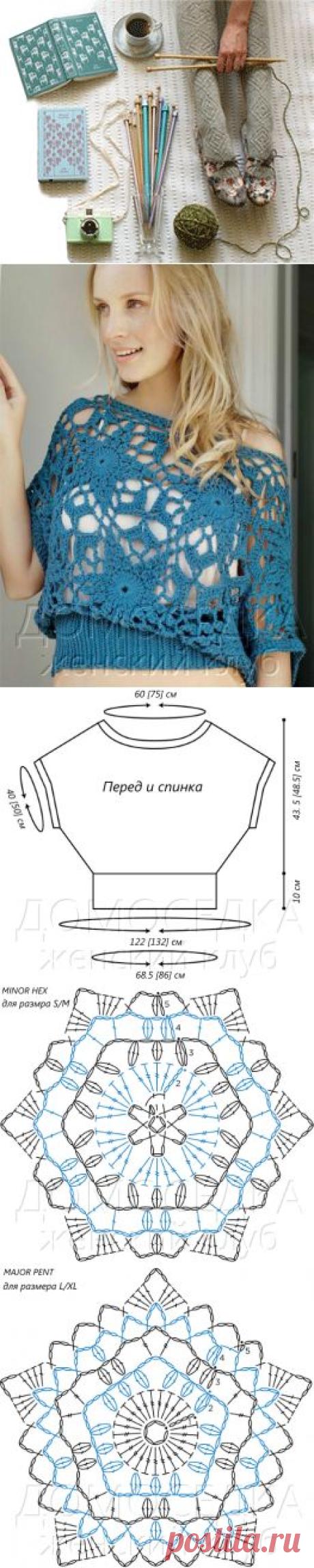 Блуза крючком крупными мотивами | ДОМОСЕДКА