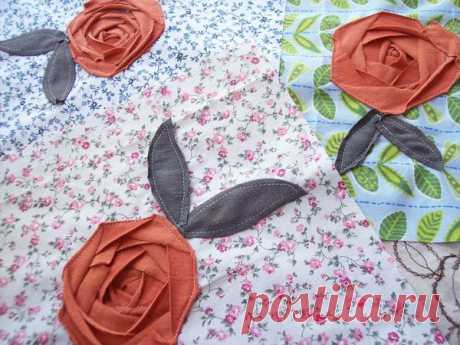 sew a rose out of knit  I'm making a quilt with these little beauties on the blocks and thought I would share the process with you all since it's coming out so pretty (in my opinion). I'm using some knit scrap I have from cutting up some long sleeve knit jerseys my husband wanted converted into short sleeved shirts. He had worn and washed the shirts several times so the knit is so soft! And since I'm having such a love affair with orange right now, the scraps are working p...