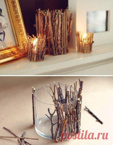 Beautiful DIY Wood Sticks Candle Holders