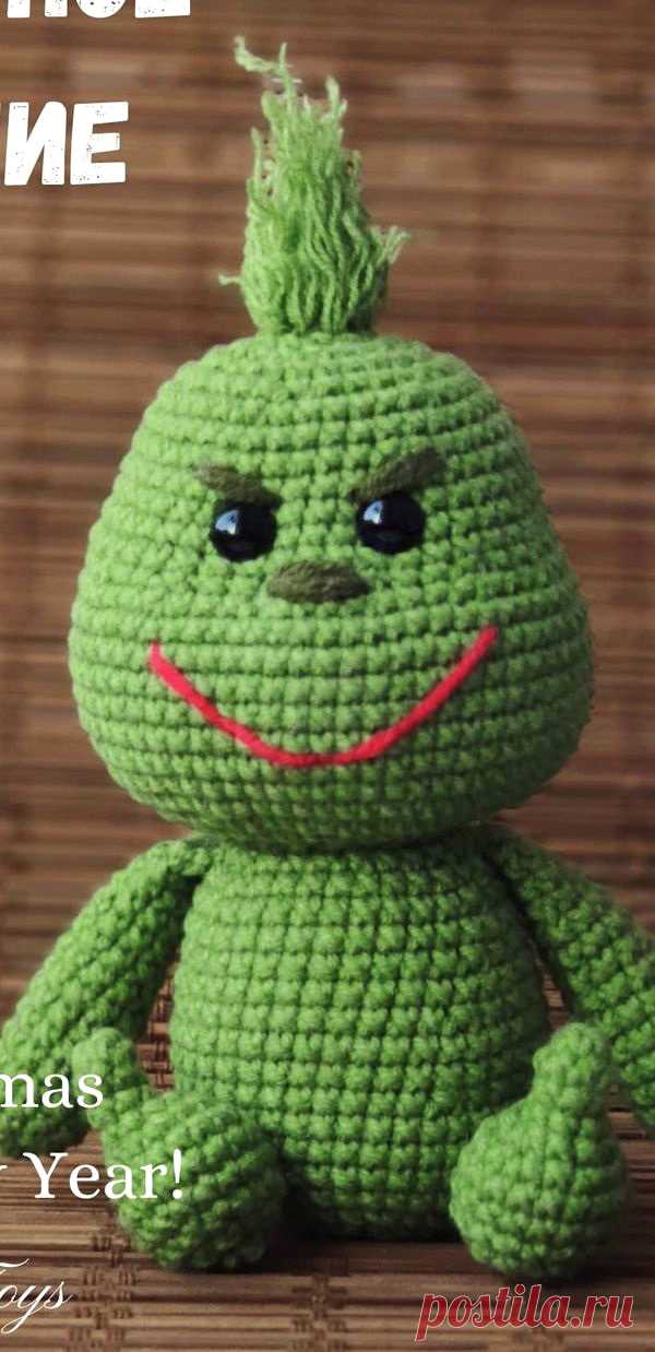 PDF Гринч крючком. FREE crochet pattern; Аmigurumi toy patterns. Амигуруми схемы и описания на русском. Вязаные игрушки и поделки своими руками #amimore - маленький Гринч похититель Рождества, кукла к Новому году, герой, персонаж.