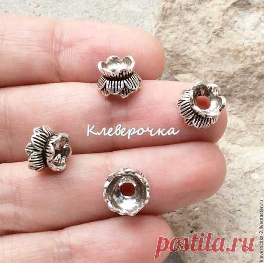 Купить .Шапочки двойные серебро 925 чернение разделители для бусины - металлическая фурнитура, серебряный