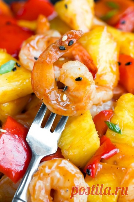 ​Креветки с ананасом и соусом барбекю