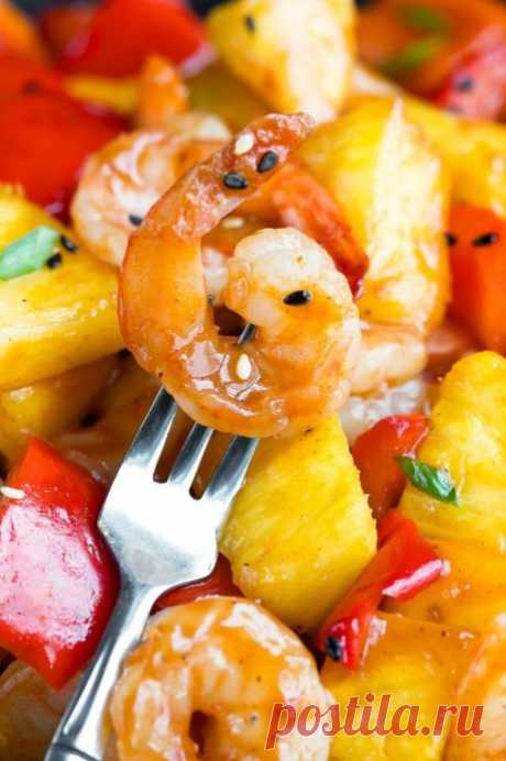 ​Креветки с ананасом и соусом барбекю