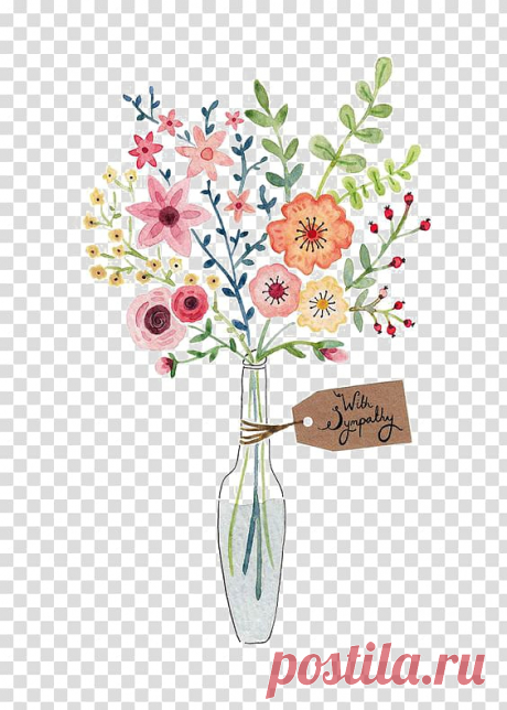 Assorted-color Flowers With Vase , Flower Drawing Illustration, Vase C2D