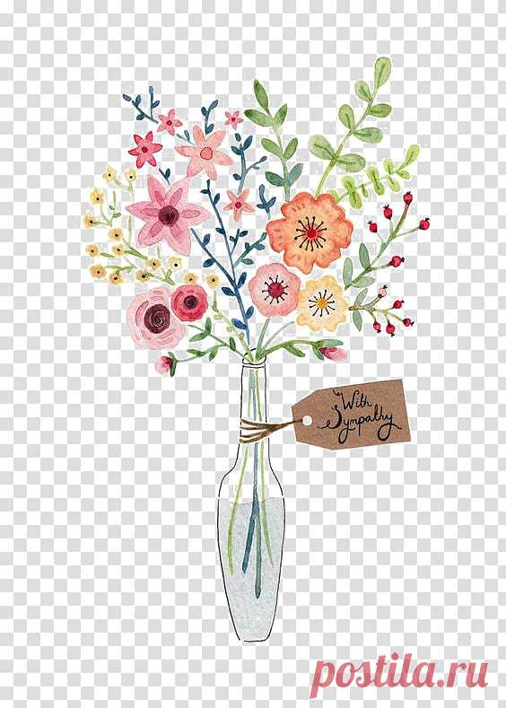Assorted-color Flowers With Vase , Flower Drawing Illustration, Vase C2D