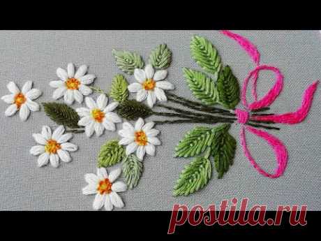 Как вышить ромашки 🌼 Легкие стежки 🌼топ вышивка