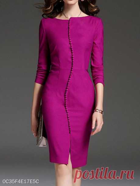 Round Neck Plain Bodycon Dress - berrylook.com