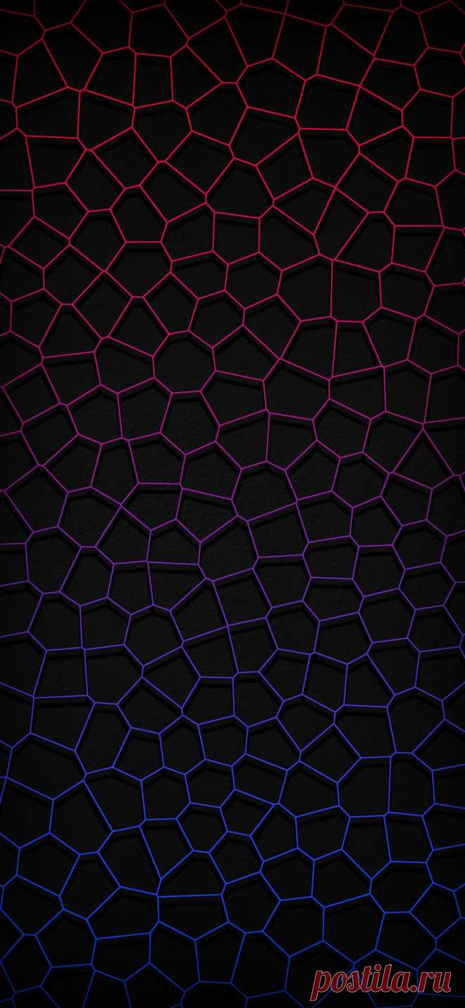 Красно-синий градиент сот на тёмном фоне - HD обои wallpaperio.net