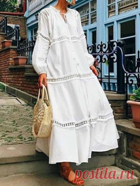 V neck   Women Daily Long Sleeve Solid Spring Dress Dresses,Fall Dress,Women Fall Dress A-line Daily Long Sleeve Solid Dress,XUNIMAD