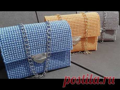 how to make easy bag and nice stitches with plastic canvas شنطة سهل وجميله بالكنفاه البلاستيك
