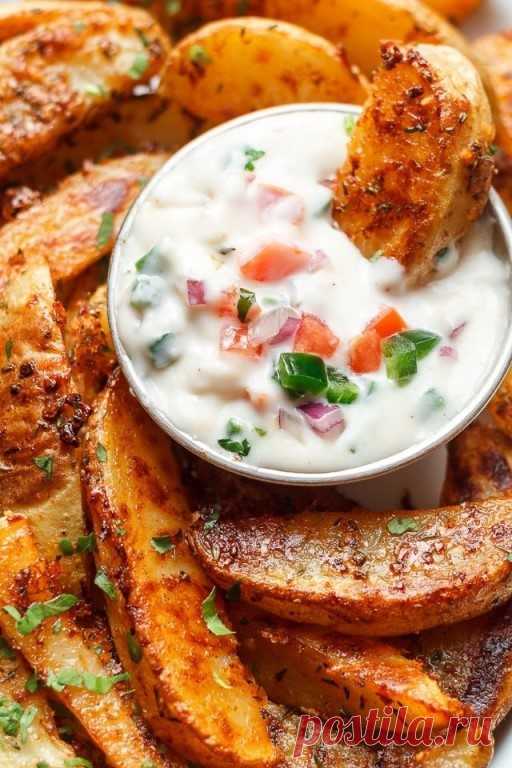 Картофельные дольки с чесноком и сыром