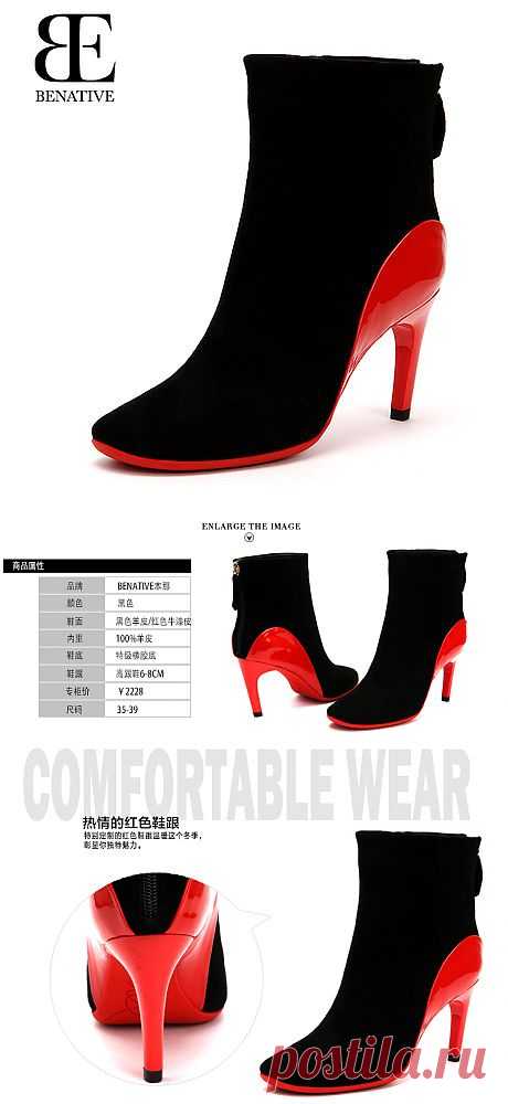 BENATIVE本那高端大牌撞色拼接高跟中筒靴子 秋冬新款短靴 女鞋-tmall.com天猫
