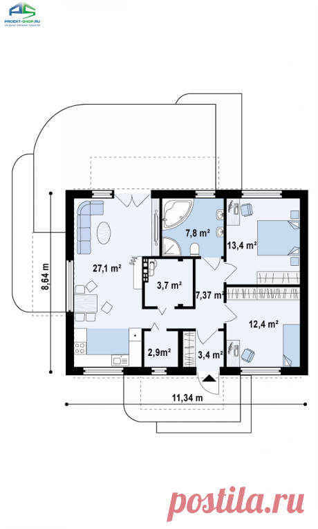 Проект z252: 1 этаж кирпич/блоки, площадь - 78 м2 | Готовые проекты домов - Proekt-shop