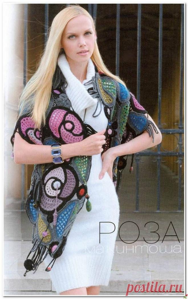 "Роза макинтоша" - палантин крючком.