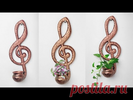Wall Hanging indoor tree planter making with cement ||  Hanging flower vase making at Home
