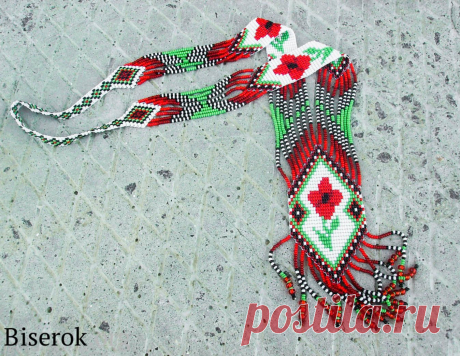 Гердан «Маки» / Колье, бусы, ожерелья / Biserok.org