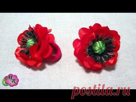 Заколка Мак. Канзаши МК/Hairpin Poppy. DIY Kanzashi