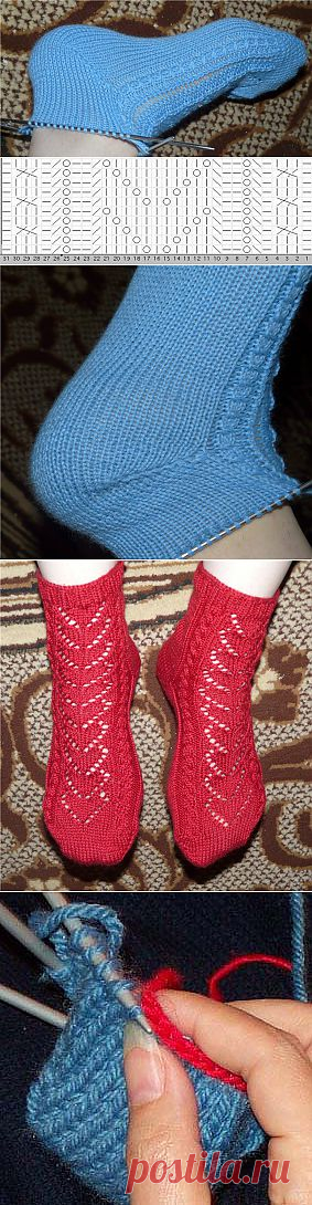 Как связать носочки от мыска+пятка. Фото-МК.
