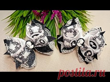 Бантик "Камелия" многослойный бантик для школы  ‎@Канзаши от Алины Черноморченко 