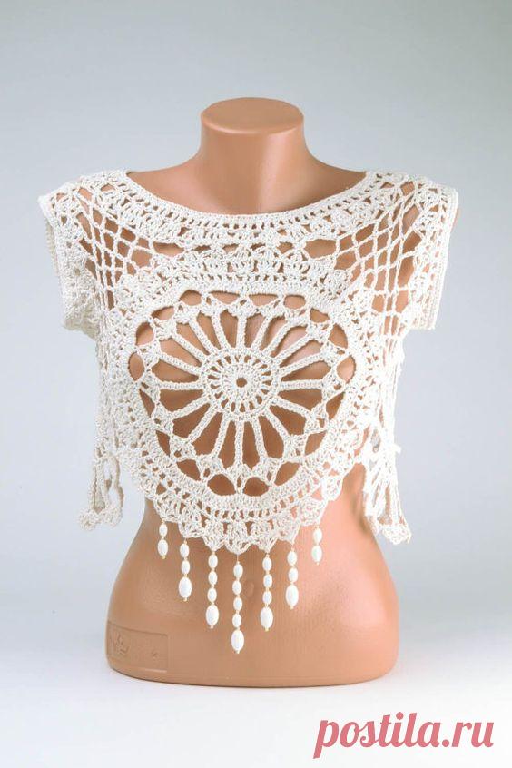 Openwork crocheted top by FineHandMadeClothes on Etsy | Irma | Boleros, Algodón y Hecho A Mano