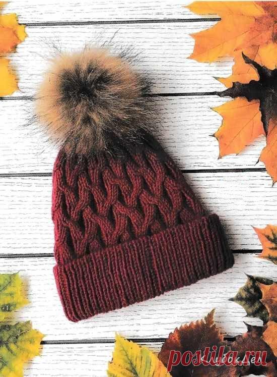 Шапка для девочки «Малинка». Вязание спицами детской шапки с помпоном