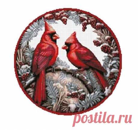 Авторская схема для вышивки крестиком Два кардинала купить в интернет-магазине Ярмарка Мастеров по цене 400 ₽ – W1U4YRU | Схемы для вышивки, Рошаль - доставка по России