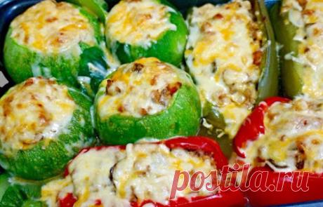 Home food: Фаршированные круглые кабачки и перцы с мясом и грибами