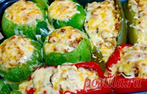 Home food: Фаршированные круглые кабачки и перцы с мясом и грибами
