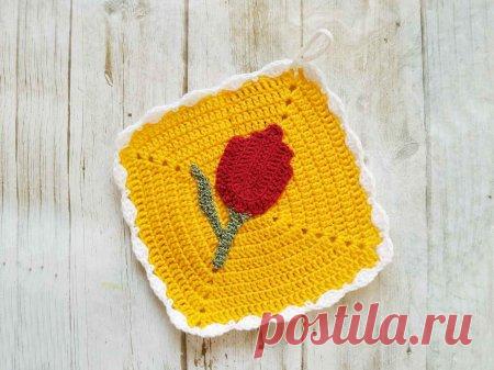 Прихватка с тюльпаном к 8 марта крючком » «Хомяк55» - всё о вязании спицами и крючком