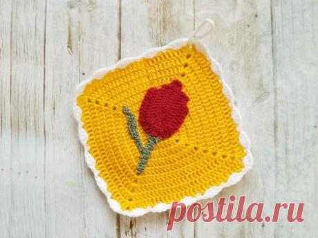 Прихватка с тюльпаном к 8 марта крючком » «Хомяк55» - всё о вязании спицами и крючком