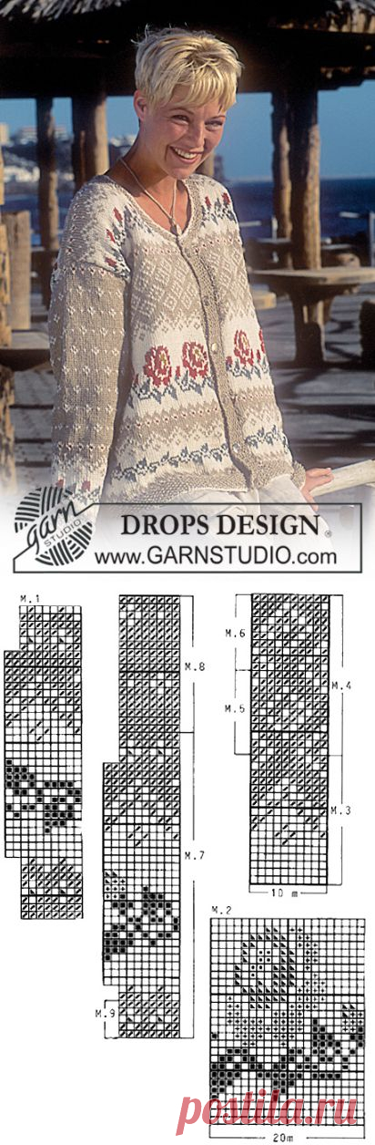 DROPS Jacket in Bomull-Lin with borders ~ DROPS Design