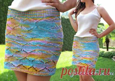 Разноцветная юбка спицами