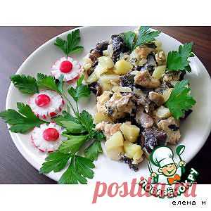 Картофель, запеченный с куриным филе и опятами "Ужин от лентяйки-2 " - кулинарный рецепт
