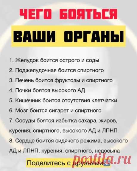 ЧЕГО БОЯТСЯ ВАШИ ОРГАНЫ? ПОДЕЛИТЕСЬ С ДРУЗЬЯМИ