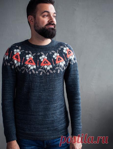 Пуловер с круглой жаккардовой кокеткой Floral Warning - Вяжи.ру