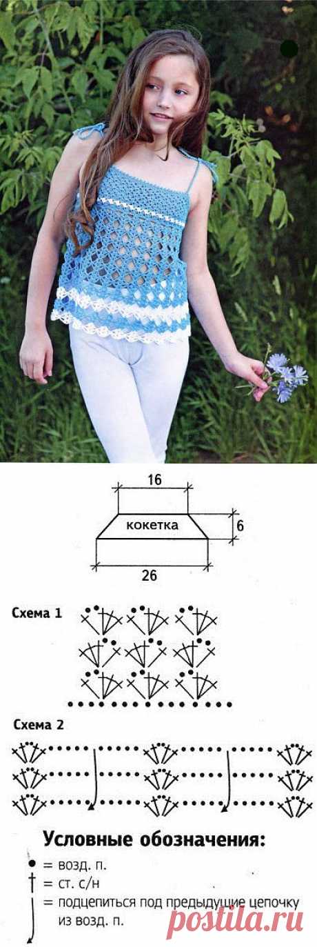Для юных модниц (8-9 лет): ажурный топик крючком.