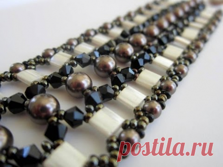 Tila Beads Bracelet with SW Pearl 4mm and 6mm. Браслет из бисера Тила и жемчуга