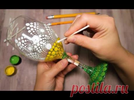 EASY Dot Mandala Glass Painting Using ONLY Qtip Toothpick Pencil | How To with Lydia May
