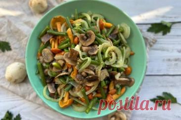 Теплый фасолевый салат с грибами (постный)