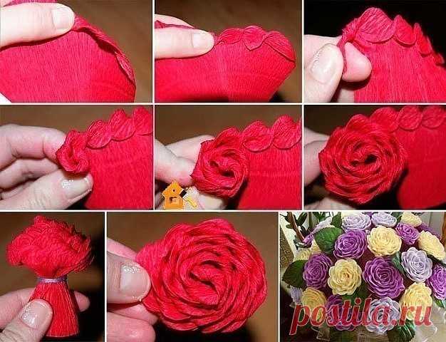 РОЗЫ ИЗ ГОФРИРОВАННОЙ БУМАГИ